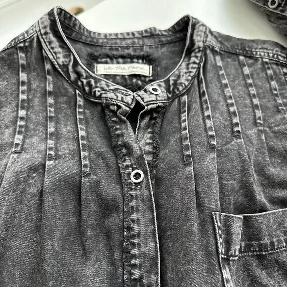 Free People Washed Black Oversized Jean Shirt Jacket - Picture 12 of 16